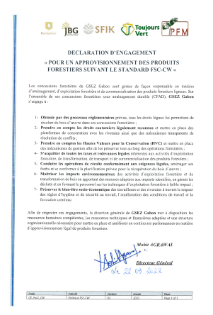 Commitment to timber supply according to FSC CW, Arise IIP investment guides and documents