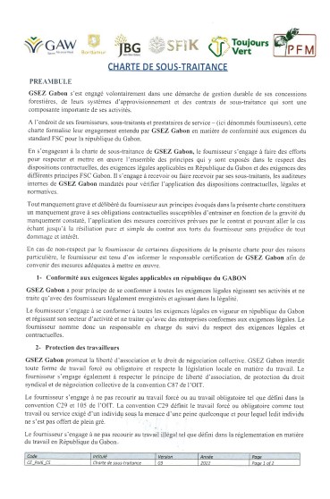 Subcontracting charter, Arise IIP investment guides and documents