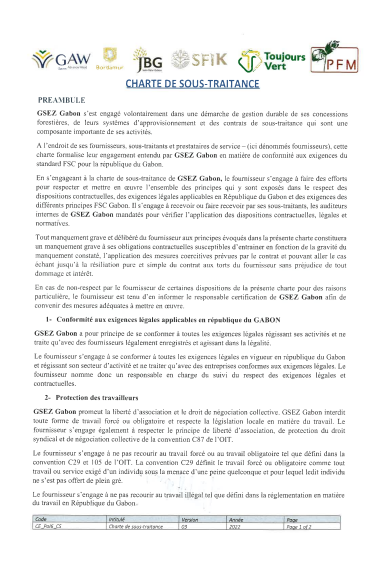 Subcontractors charter, Arise IIP investment guides and documents