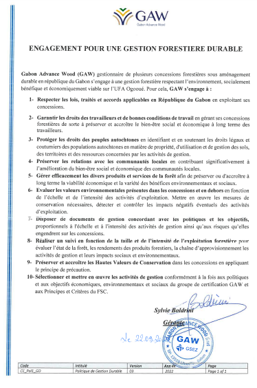 Commitment to sustainable forest management, Arise IIP investment guides and documents