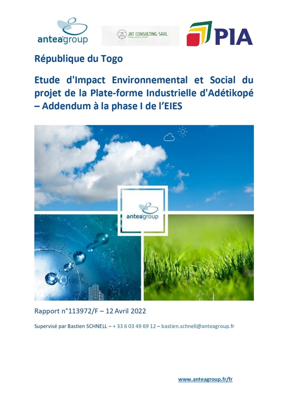 ESIA EIES TOGO PIA – IFC Phase I (Addendum) – French, Arise IIP investment guides and documents