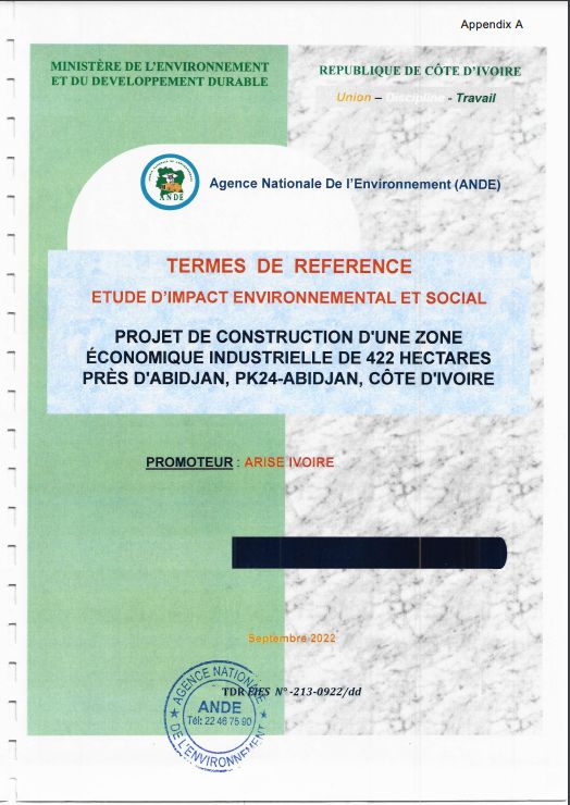 ESIA Appendices, Arise IIP investment guides and documents