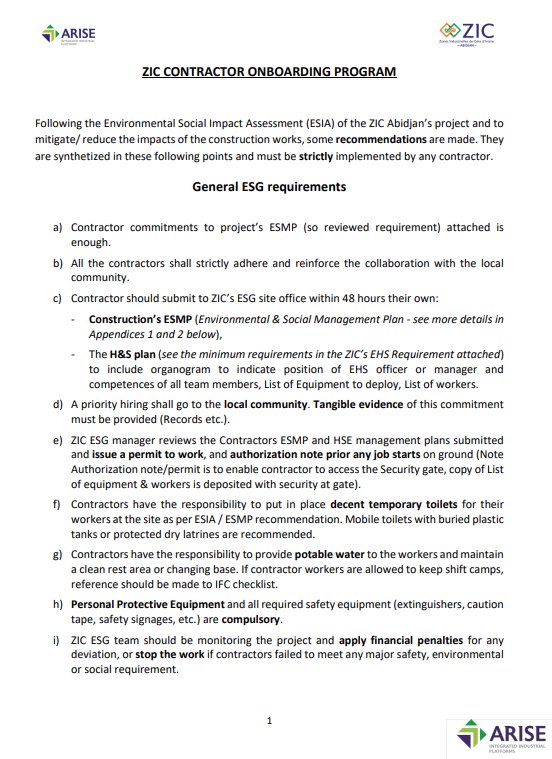 Contractor Onboarding Process Checklist, Arise IIP investment guides and documents